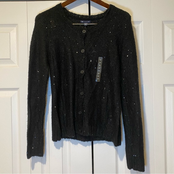 2for$35 NWT GAP Black Sequin Wool Cardigan. Size Medium. - Picture 8 of 11